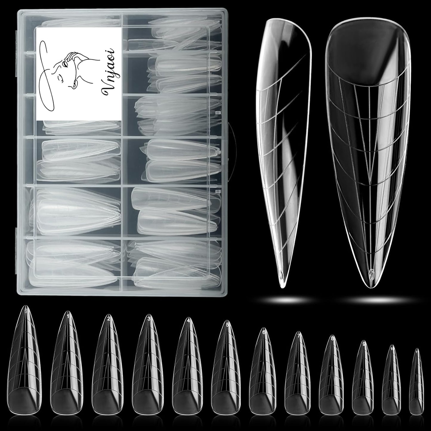 120 Pcs Poly Extension Gel Dual Nail Forms Nail Molds With Scale Builder Coffin Nail for Gel Manicure Nail Art Design Salon DIY at Home (Long Water Drop Dual Nail Forms Set)