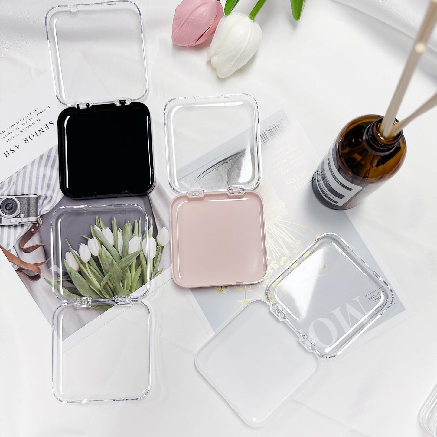 12 Piece Press On Nail Storage Box with 60 Pcs Double Sided Tape - Acrylic Fake Nail Display Box for Home Salon Use