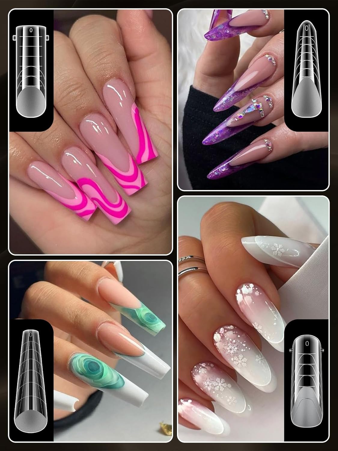 Poly Gel Nail Form Kit, EBANKU 192PCS Reusable Nail Extension Mold Dual Forms with 5Pcs Clips, 75ML Slip Solution, Brush Pen, File & Cuticle Pusher for Beginners, 8 Style 12 Sizes