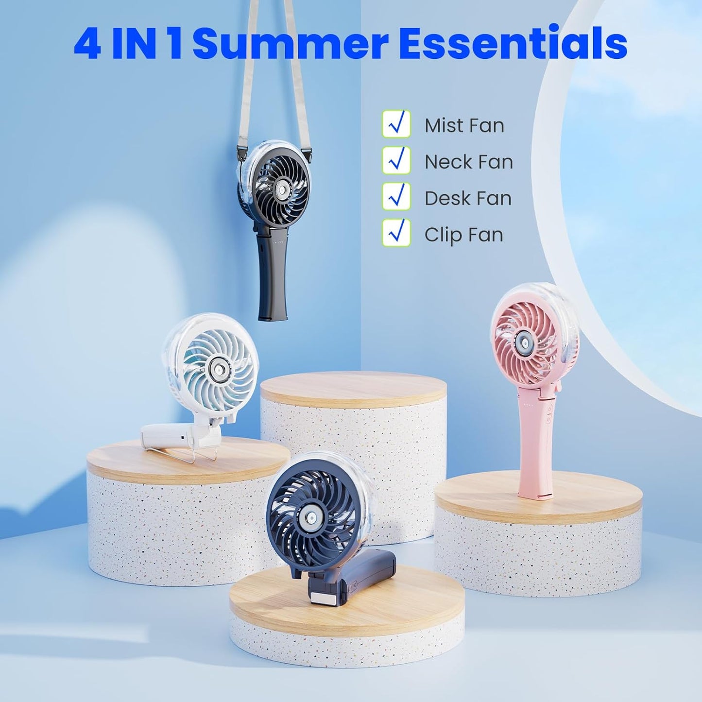 HandFan 2025 Upgraded Portable Misting Fan, Two Button Easy Operation, Handheld Rechargeable Mister Fan, Spray Water Mist Fans, Mini Electric Cooling Fans for Travel, Outdoors, Disney(Royal Blue)