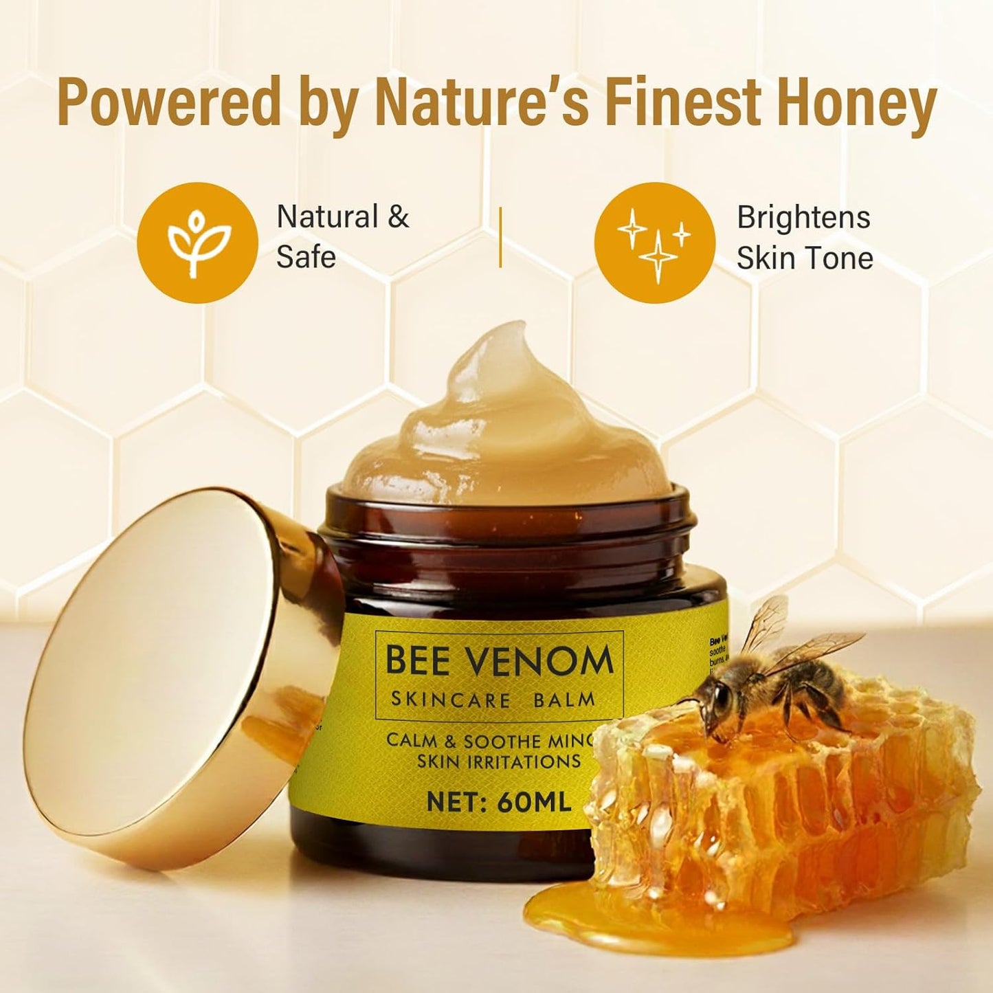 Bee Venom Cream, Bee Venom Skin Treatment Cream, Firming & Brightening Skin Tone, Natural Formula for Face, Body, Hands and Feet