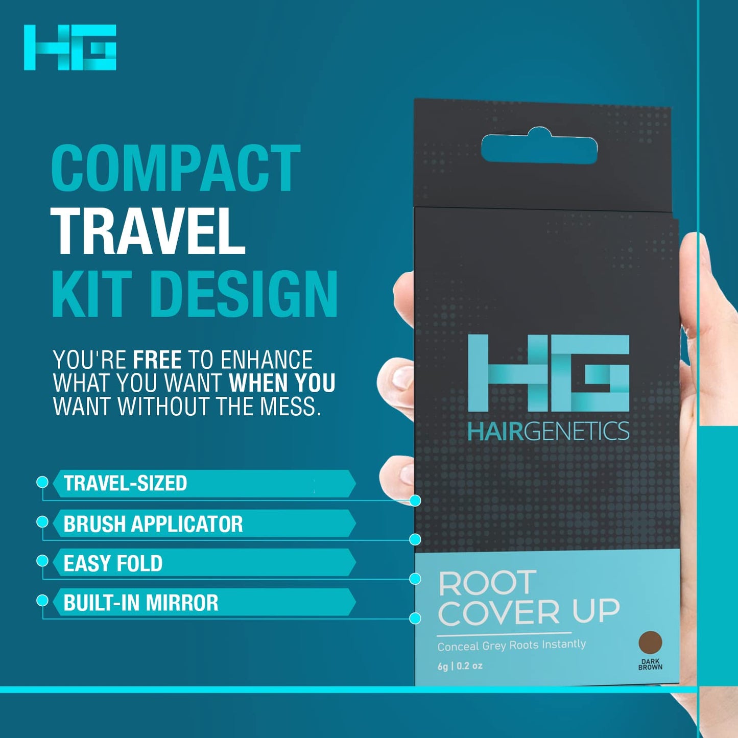 Root Touch Up Hair Color Root Cover Up with Double-Ended Brush for Hair Color for Gray Hair Coverage - Portable Hair Powder Solution for Quick Gray Coverage (Medium Brown, 6g)