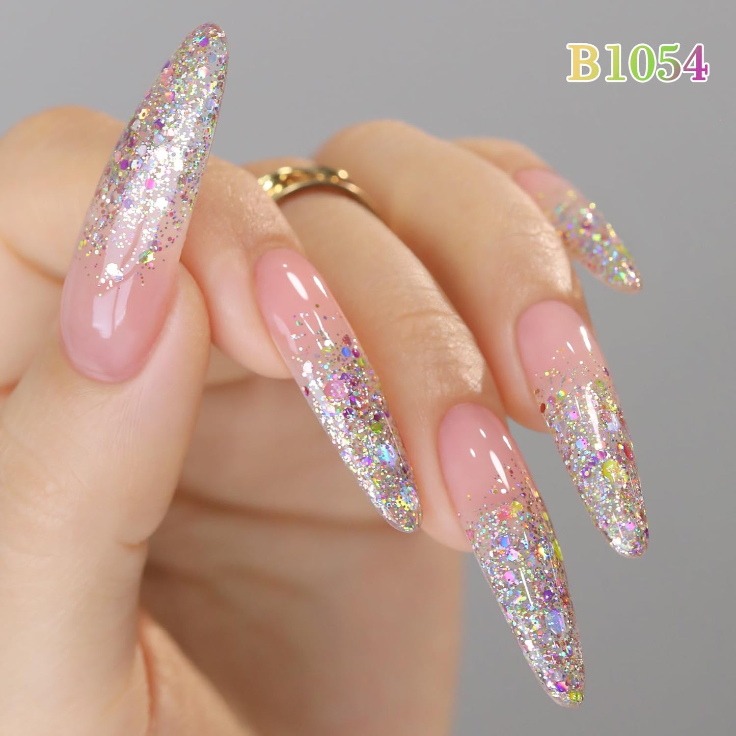 Double Rhythm 0.5Oz Glitter Gel Polish Shimmer Reflective Color for Nail Art Salon DIY Soak Off 15ml Nail Lamp Gel Polish at Home (Rainbow Gold-B1054)