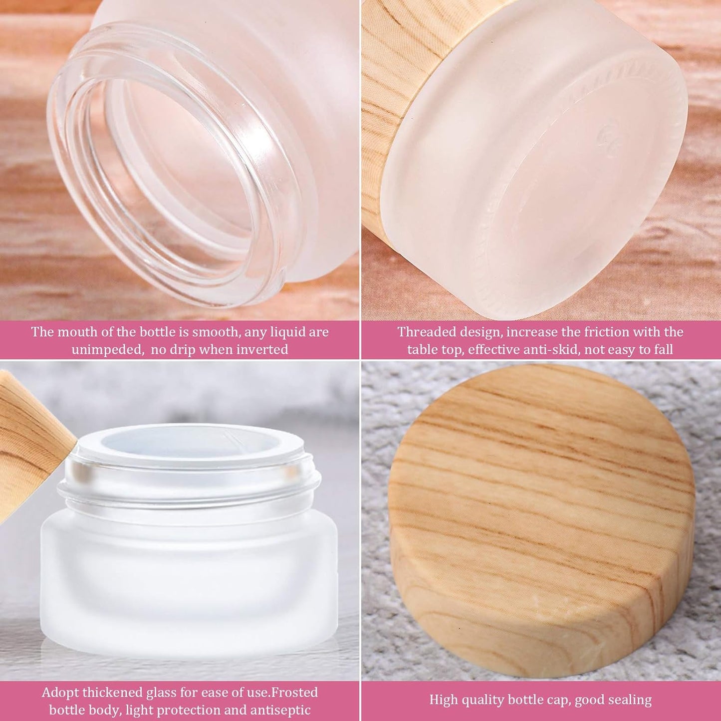 Geiserailie Glass Cosmetic Containers Empty Sample Jars with Leak Proof Lids Makeup Sample Containers for Lotion Cream Cosmetic(30 Pieces,5 Gram)