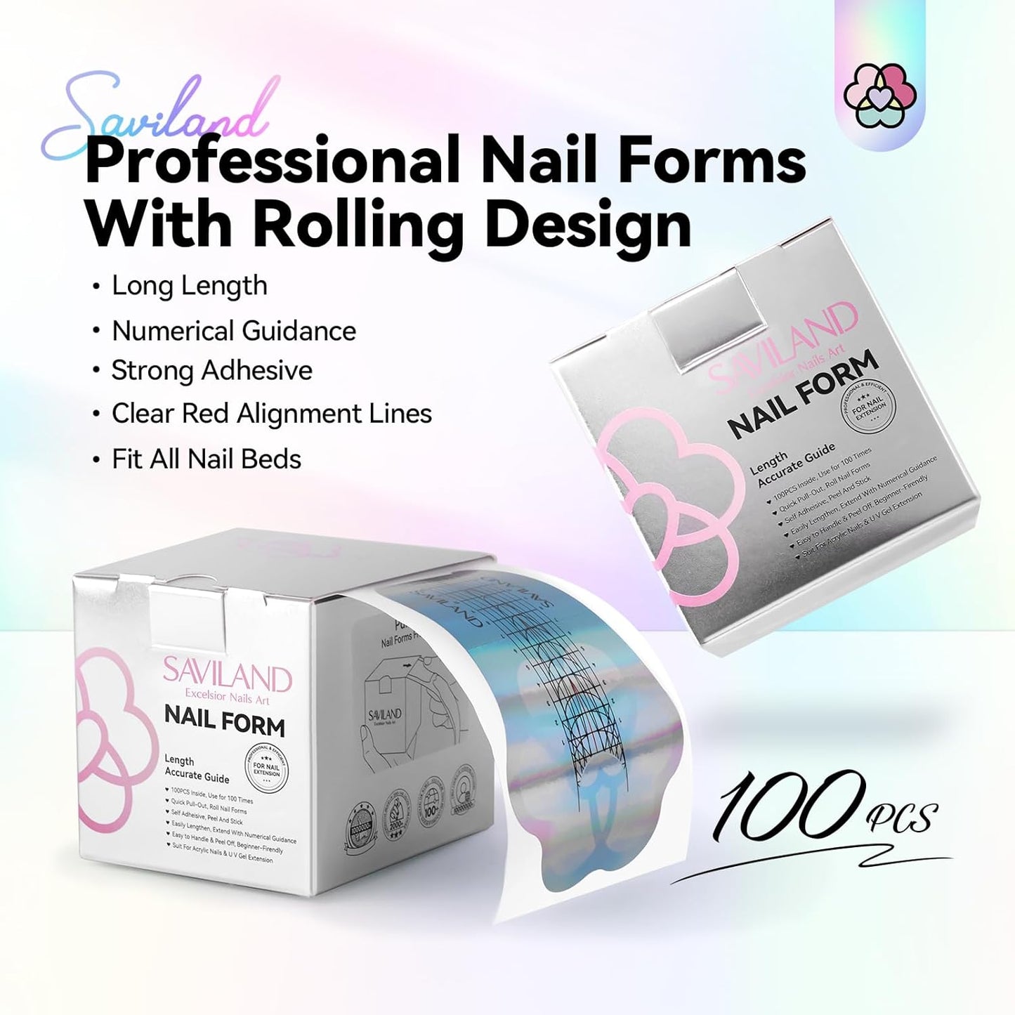 Saviland Long Length Reusable Nail Forms: Super Sticky Duable Poly Gel Nail Forms Sturdy Nail Extension Forms Paper Nail Forms Self-adhesive Nail Model Stencils for Acrylic Nails Builder Nail Gel