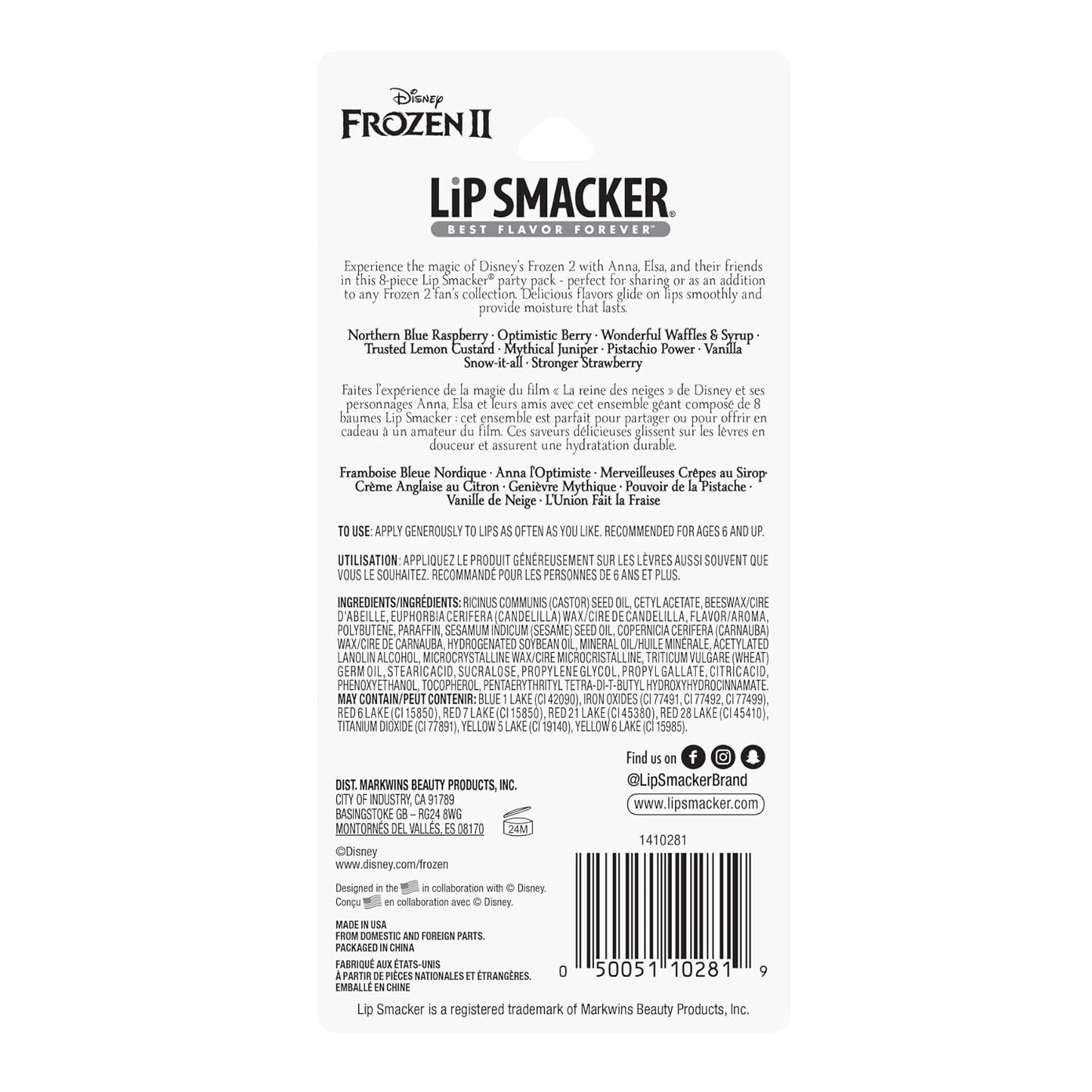 Lip Smacker Disney Frozen 2 Flavored Lip Balm Party Pack 8 Count, Clear, For Kids