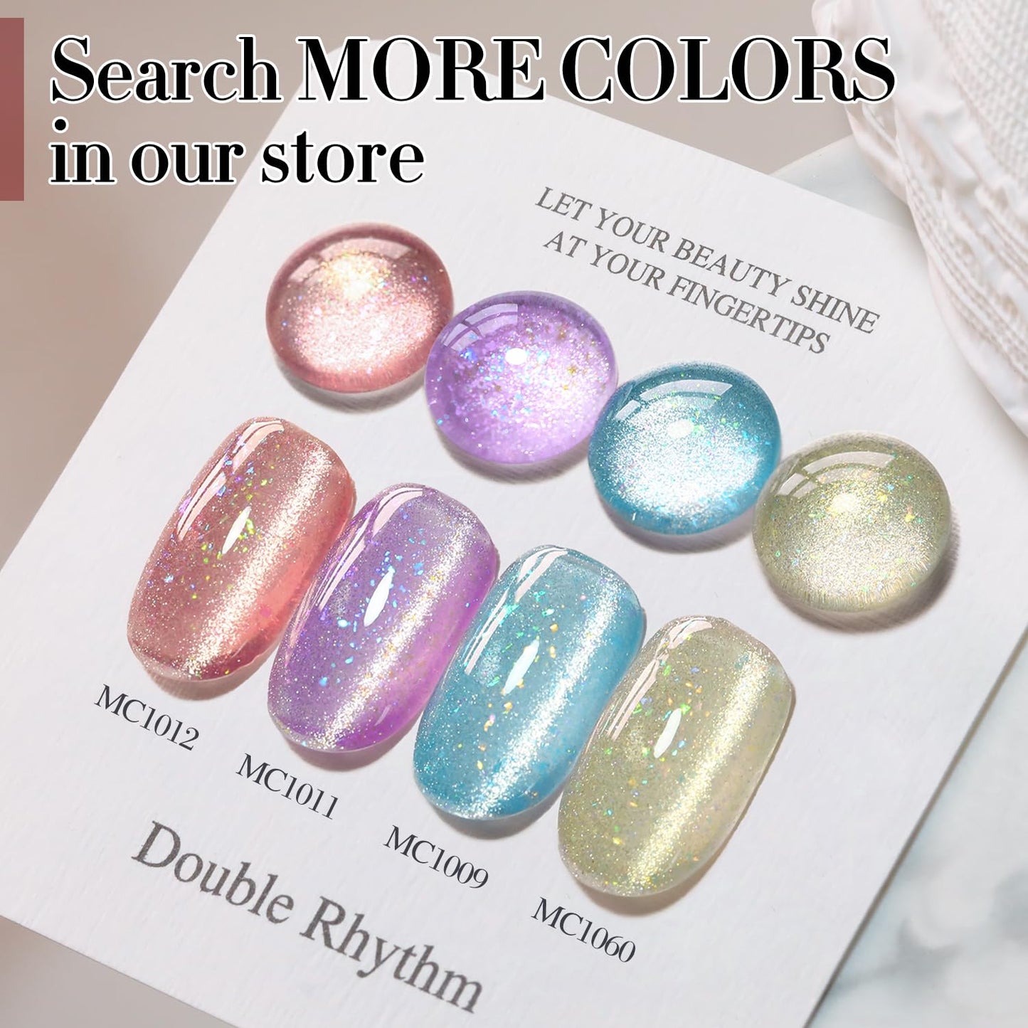 Double Rhythm 0.5 OZ Cat Eye Gel Polish with Magnet 15ML Holographic Glitter Shimmer Translucent Jelly Color Magnetic Nail Polish Salon DIY at Home (MC1060)