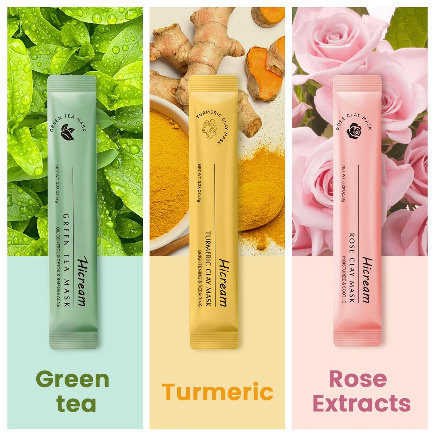 Turmeric Clay Mask, Rose Face Mask & Green Tea Mud Mask 12 PCS - Spa Facial Mask Set Gift for Women & Men, Skin Care Set for Deep Cleansing, Moisturizing, and Refining Pores,Travel-Friendly & Portable