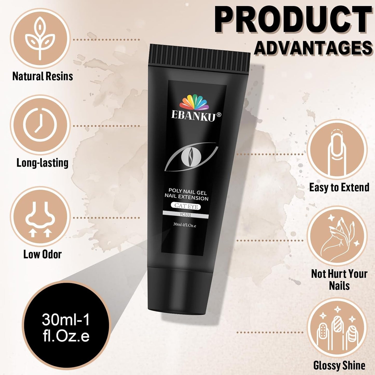 EBANKU Poly Gel 60g, Silver Cat Eye Builder Nail Extension Enhancement Gel for Beginner & Professional Nail Art Salon DIY at Home