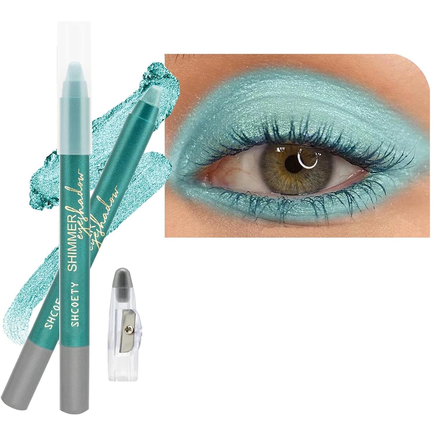 Green Eyeshadow Stick, Blendable Creamy eyeshadow Eye Brightener Stick, Waterproof Eyeshadow Pencil Long Lasting Crayon, Smooth Shimmer Eye Shadow Highlighter Eye Liner Makeup.#2 green shimmer ﻿