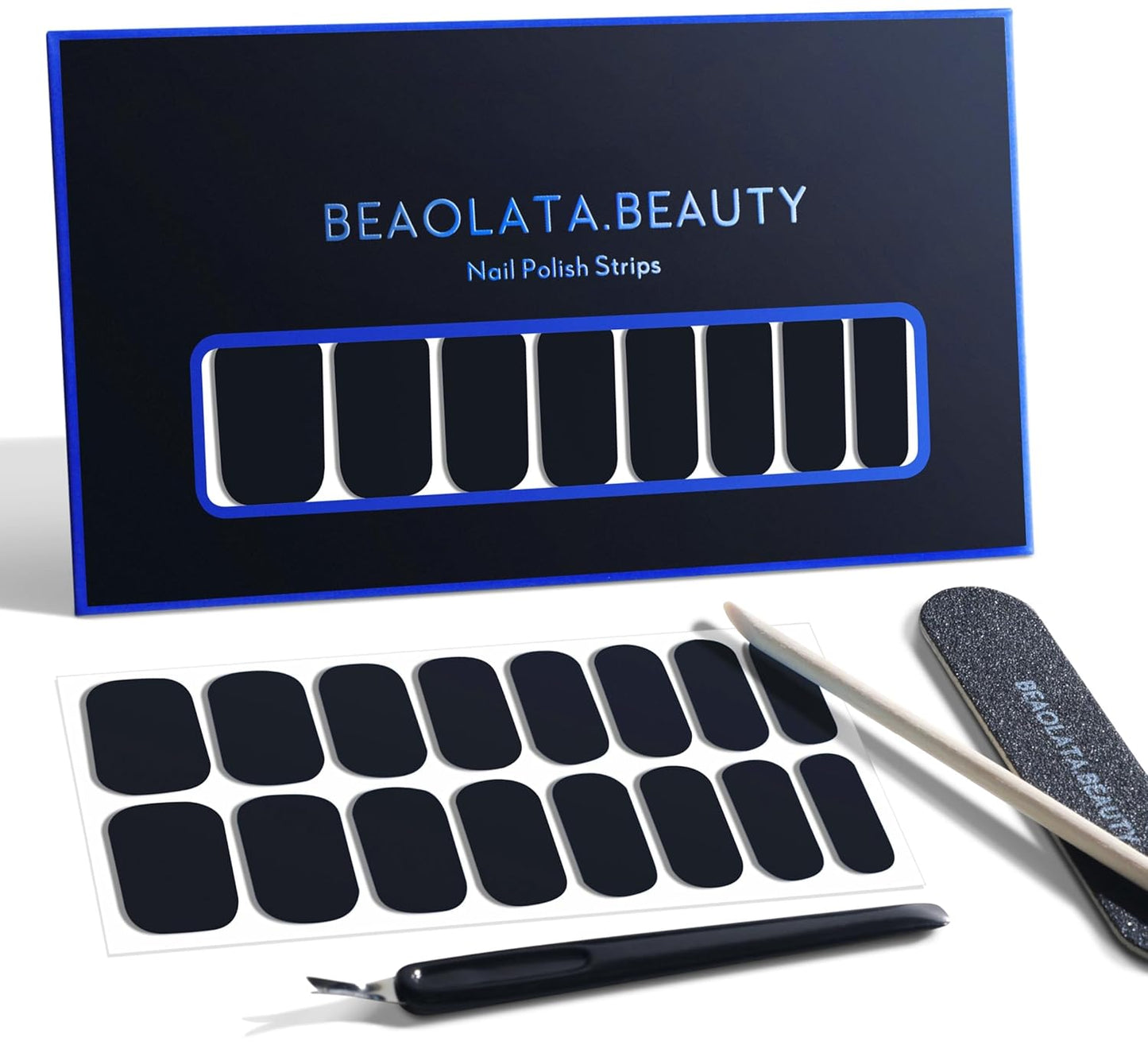 Nail Polish Strips, 32PCS Salon Quality Wraps, Long Lasting Gel Nail Stickers for Women Easy Apply& Remove (Black)