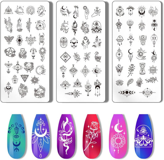 PH PandaHall 3pcs Moon Sun Nail Art Stamping Plate Nail Stamper Dreamcatcher Nail Stamping Plate Nail Stencils Print Nail Stencils Stainless Steel Nail Image Plates for Nail Art Design Manicure Salon