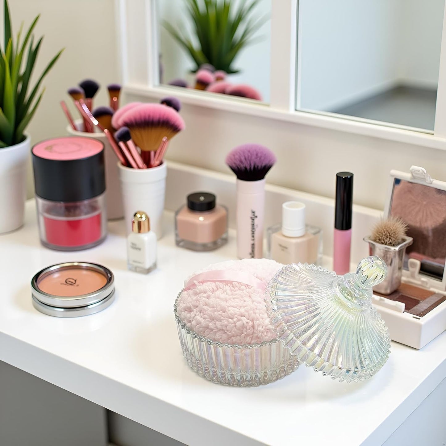 Extra Large Body Powder Puff and Container - Vintage Glass Dusting Powder Container with Soft Puff for Women & Girls (5.9x5.9x5.9 IN)-GRB010-Colorful-B