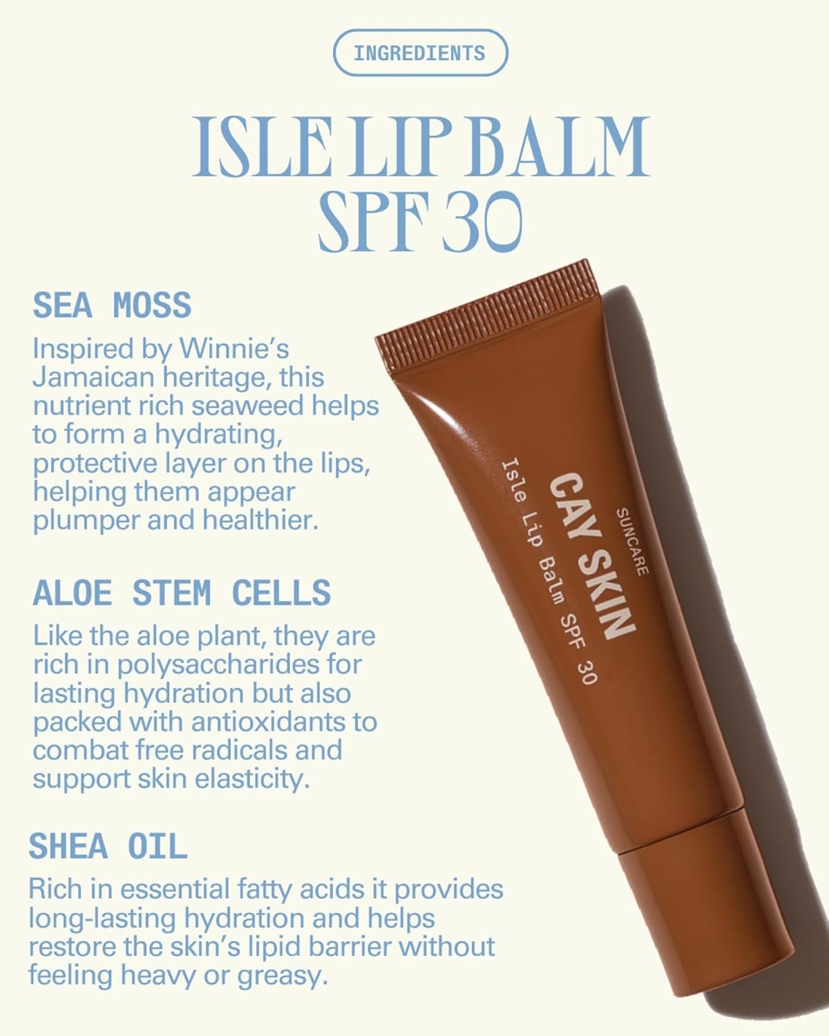 Cay Skin Isle Lip Balm SPF 30 – High Shine, Hydrating + Sheer Lip Gloss in Vanilla Brown Sugar Flavor – Formulated with Natural Ingredients for All Skin Tones – Nude Ting, 0.35 oz