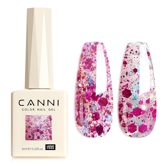CANNI 1 Pcs Purple Glitter Gel Nail Polish, Shimmer Sparkly Light Purple Colors Gel Polish Soak Off Led Nail Art Gel Manicure Salon DIY