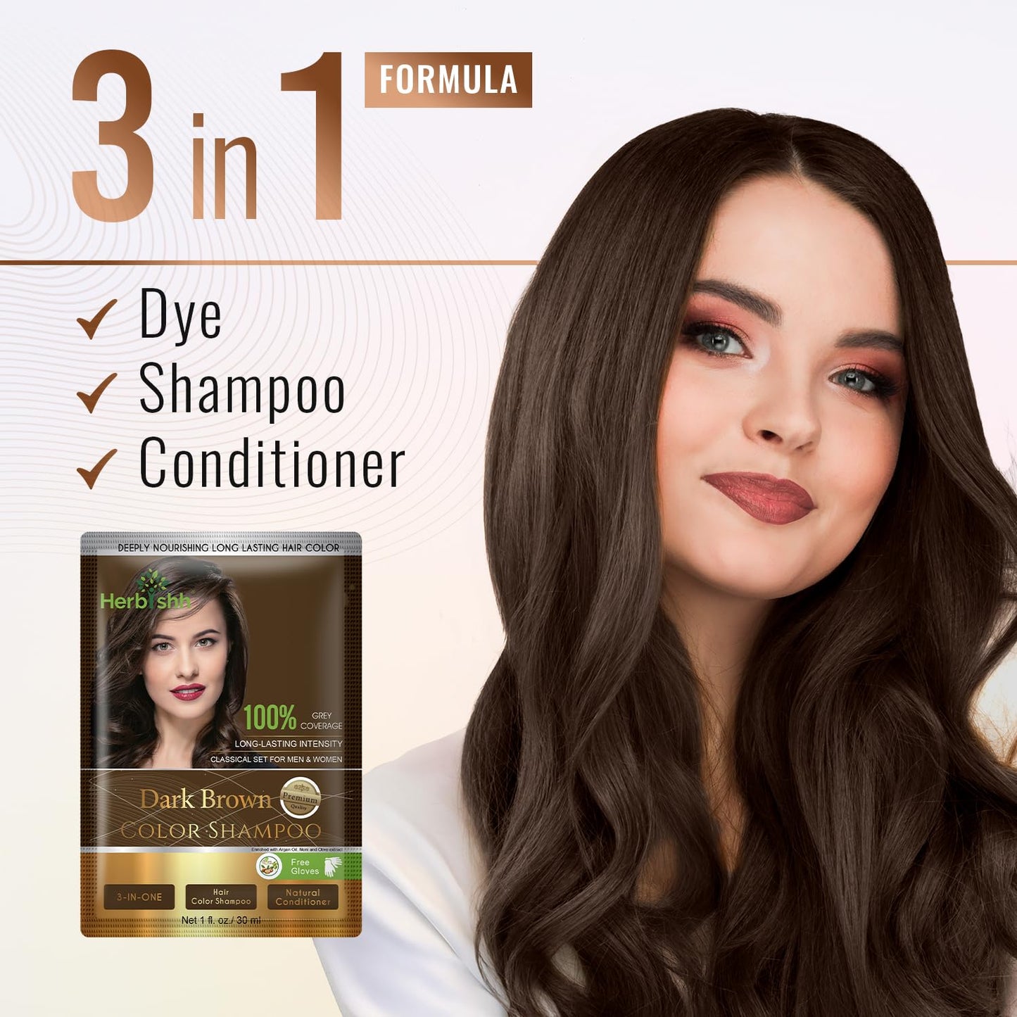 Herbishh Natural Hair Color Shampoo for Gray Hair - Argan Hair Mask, Travel Size, Long-Lasting Color, Ammonia-Free, 10 Pack + 1 Pack (Dark Brown)