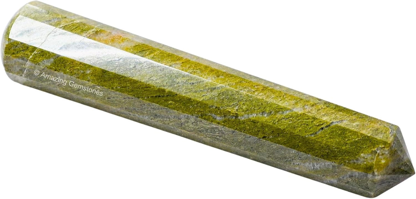 Amazing Gemstone Vesuvianite Crystal Wand Massage Stick - Pelvic Wand Gua Sha for Adults - Crystals and Healing Stones Massage Wands for Adults Gifts (Pointed)
