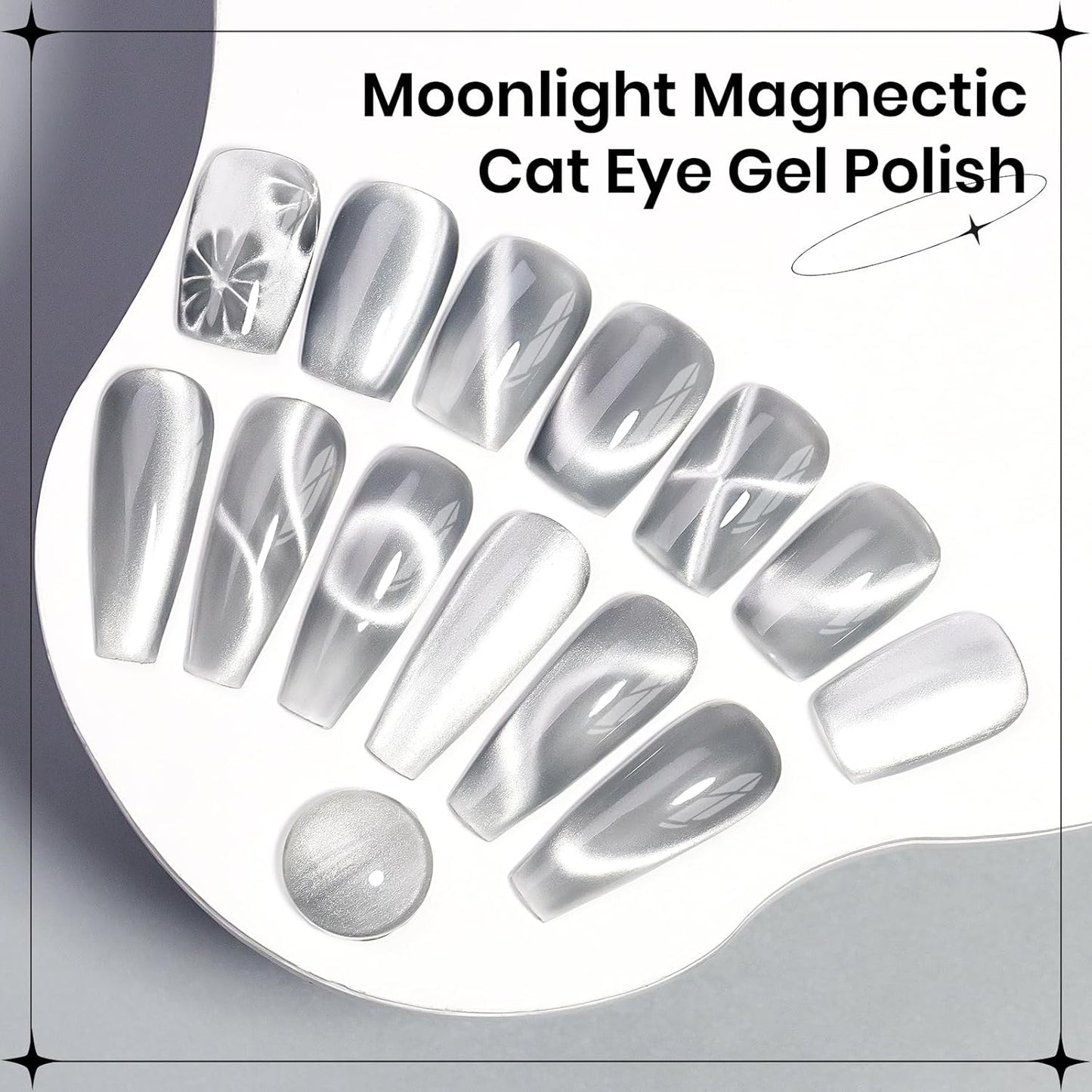 Moonlight Cat Eye Gel Nail Polish 10ml Silk Magnetic Nail Polish Glass Cateye Gel Polish with Magnetic Stick Soak Off UV LED Nail Lamp Nail Art Manicure Salon Home DIY 001, Gray