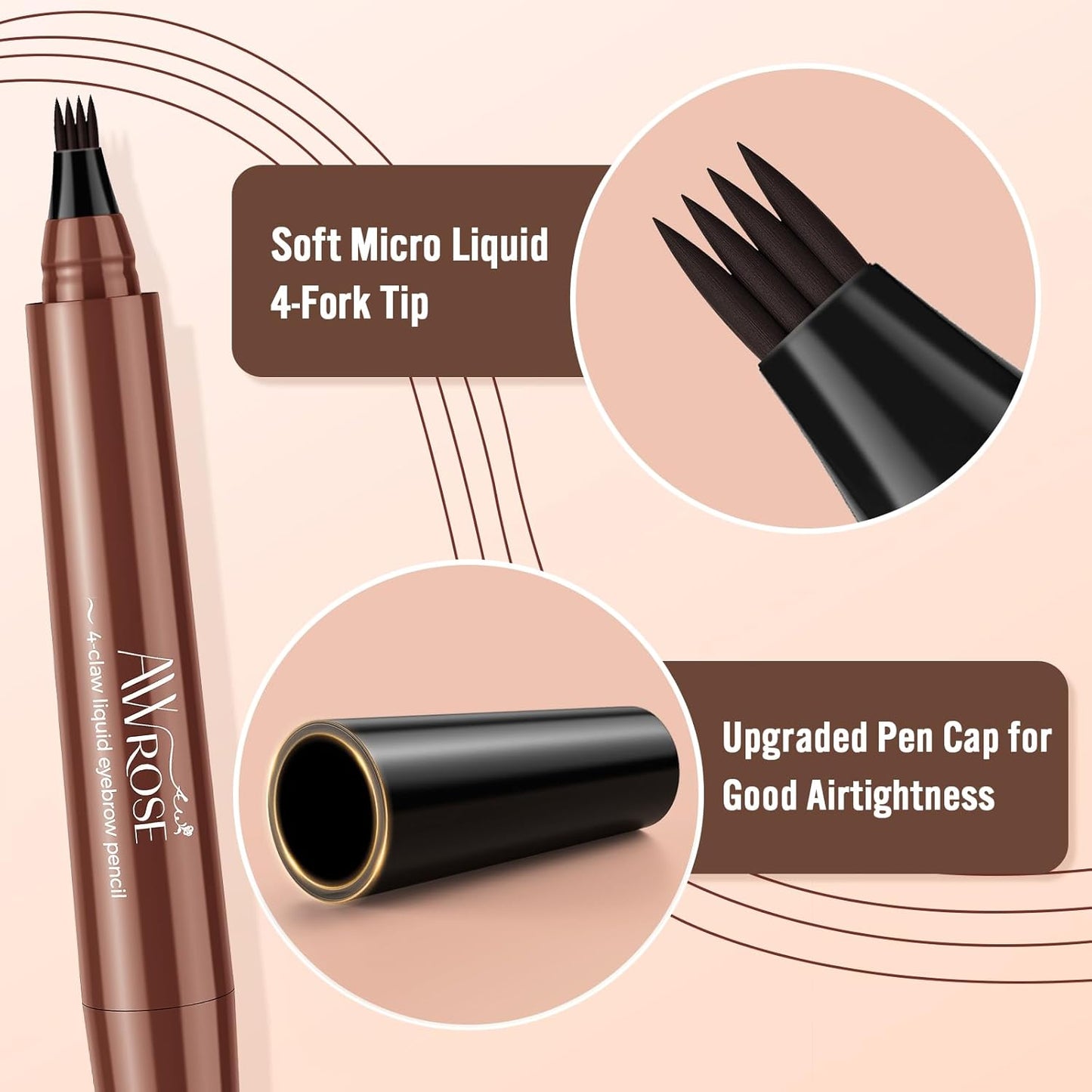 AWROSE Eyebrow Pencil, 3D Waterproof Microblading Eyebrow Pen 4 Fork Tip Tattoo Pencil, Precise Natural Magic Eye Brow Pen with Hair Like Strokes, 4 Points Multi-Used Eye Brow Pencils for Women/Men
