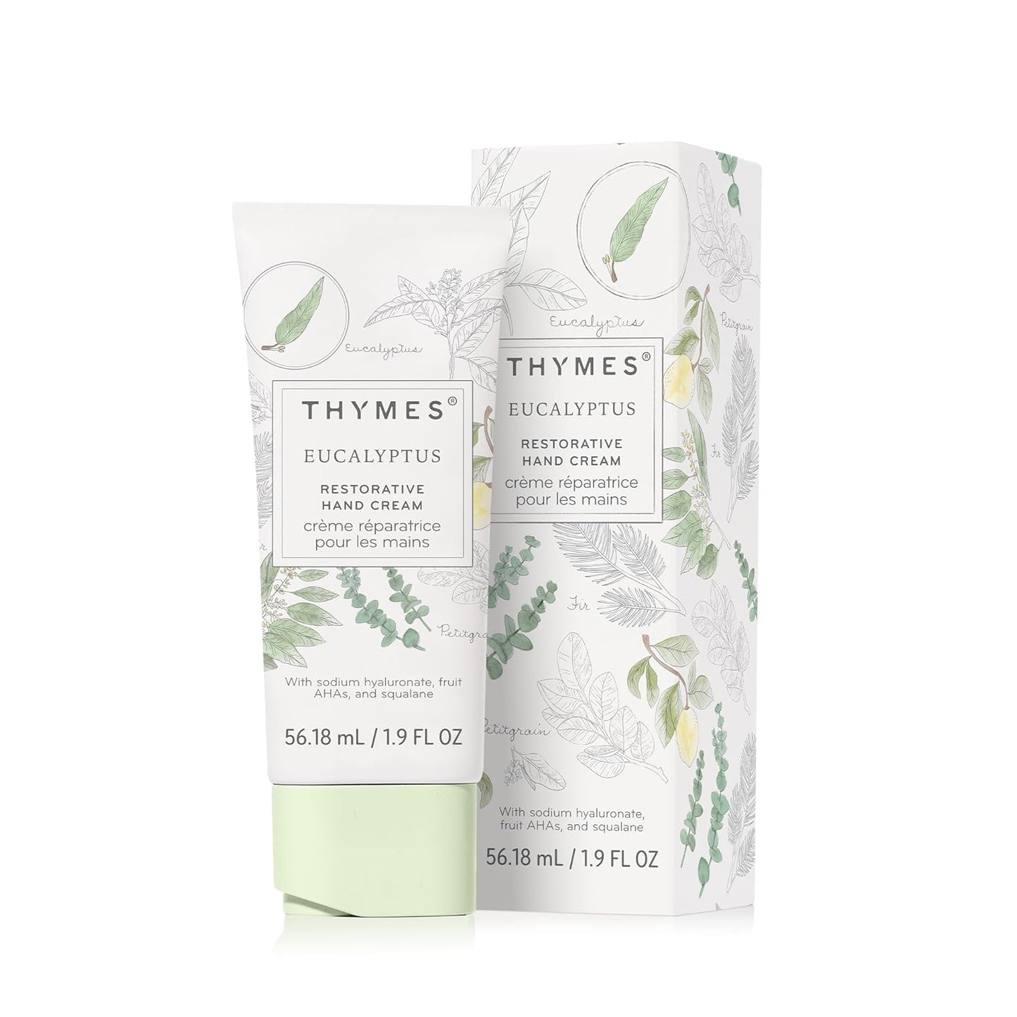 Thymes Restorative Hand Cream for Women & Men - Moisturizing Hand Cream Travel Size - Notes of Eucalyptus Oil, Lemon, Petitgrain, Bergamot, Lemongrass, & Lush Fir - Skin Care (Eucalyptus, 1.9 fl oz)