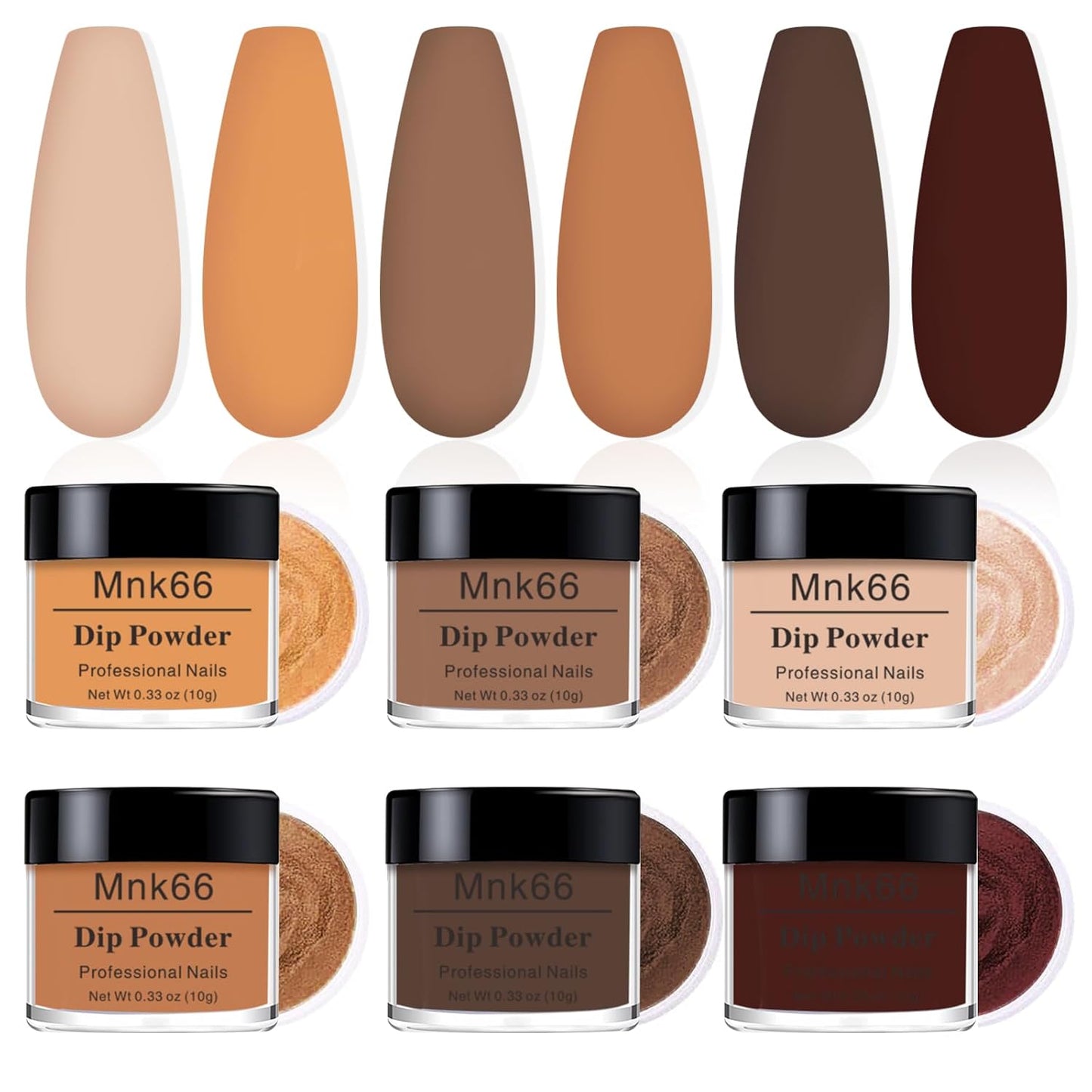 6 Colors Dip Powder Set, Nude Brown Dipping Powder Color Set, Glossy Nail Art Manicure DIY Salon Home Gift for Ladies (YYSDDPS-08-6PCS)
