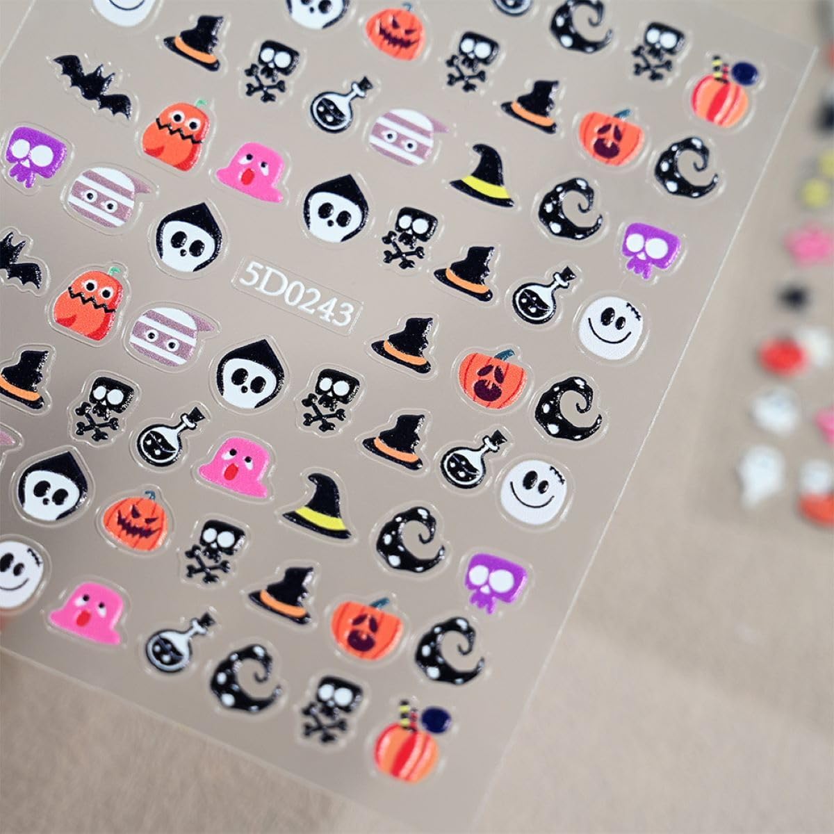 6 Sheets Halloween Nail Art Stickers Pumpkin 5D Embossed Nail Decals Ghost Nail Stickers Self Adhesive Bat Skull Nail Art Supplies for Women Girls DIY Manicure Nail Art Decorations