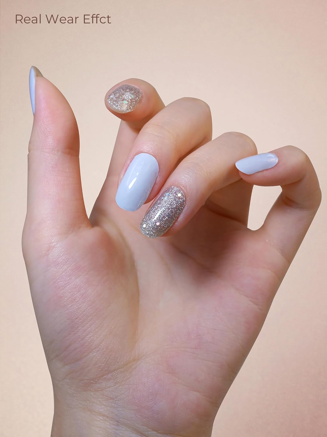 Pre Cured Gel Nail Strips - 44PCS Salon Quality Gel Nail Stickers - Long Lasting Polish Wraps for Women no UV Light Needed Easy Apply& Remove (Unicorn Silver Magic）