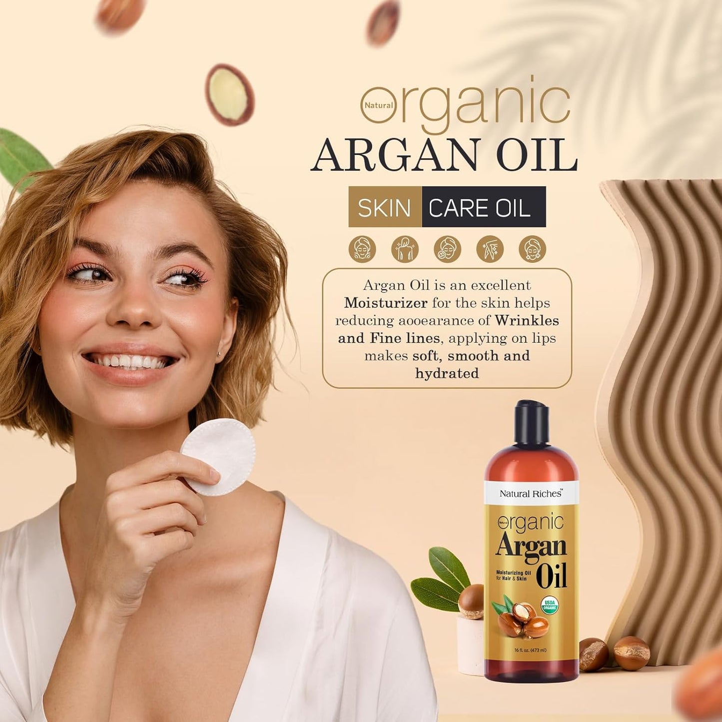 Natural Riches Organic Argan Oil of Morocco 16oz Penetrating Hair oil Deep Moisturizing Serum for Dry, Damaged & Coarse Hair pure Moroccanoil Cold Pressed for Hair, Face and Body