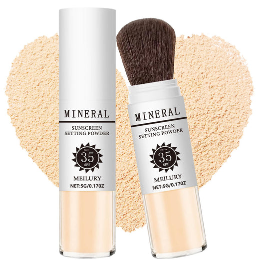 Sunscreen Setting Powder SPF 35, Mineral Brush Powder for Face & Scalp, Oil Control Natural Matte Finish Loose Powder Translucent Lasting Lightweight Breathable for All Skin (#05 Medium)