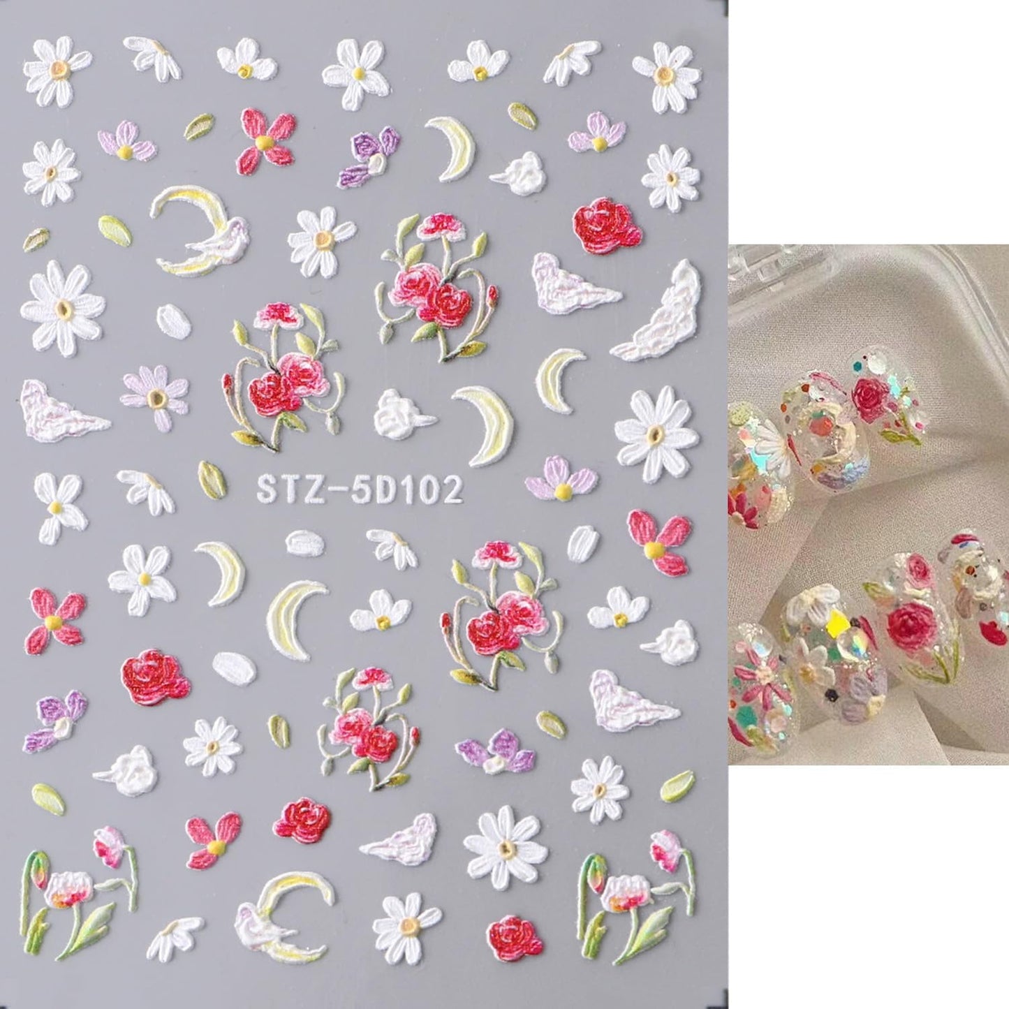 Stickers para Uñas Nail Stickers Self-Adhesive Sticker para Uñas Colorful 3D Flower Calcomanías Floral Nail Stickers Art Design Accessories Hight Quality 8 Sheets