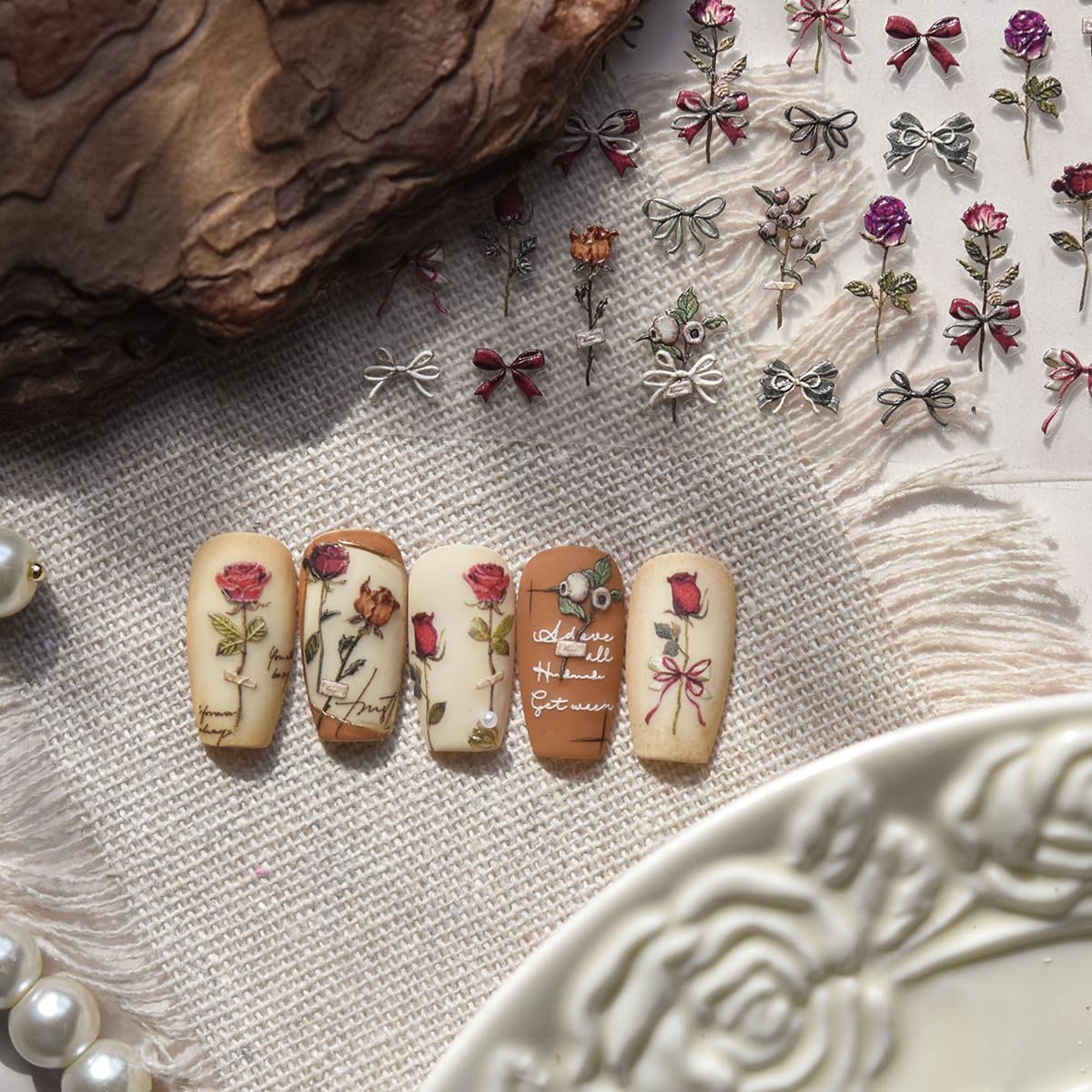 5D Embossed Rose Nail Stickers Flower Nail Art Floral Nail Decals Cute Stickers for Nails Designs Self Adhesive Nail Art Supplies & Decorations for Women Girls 1 Sheet