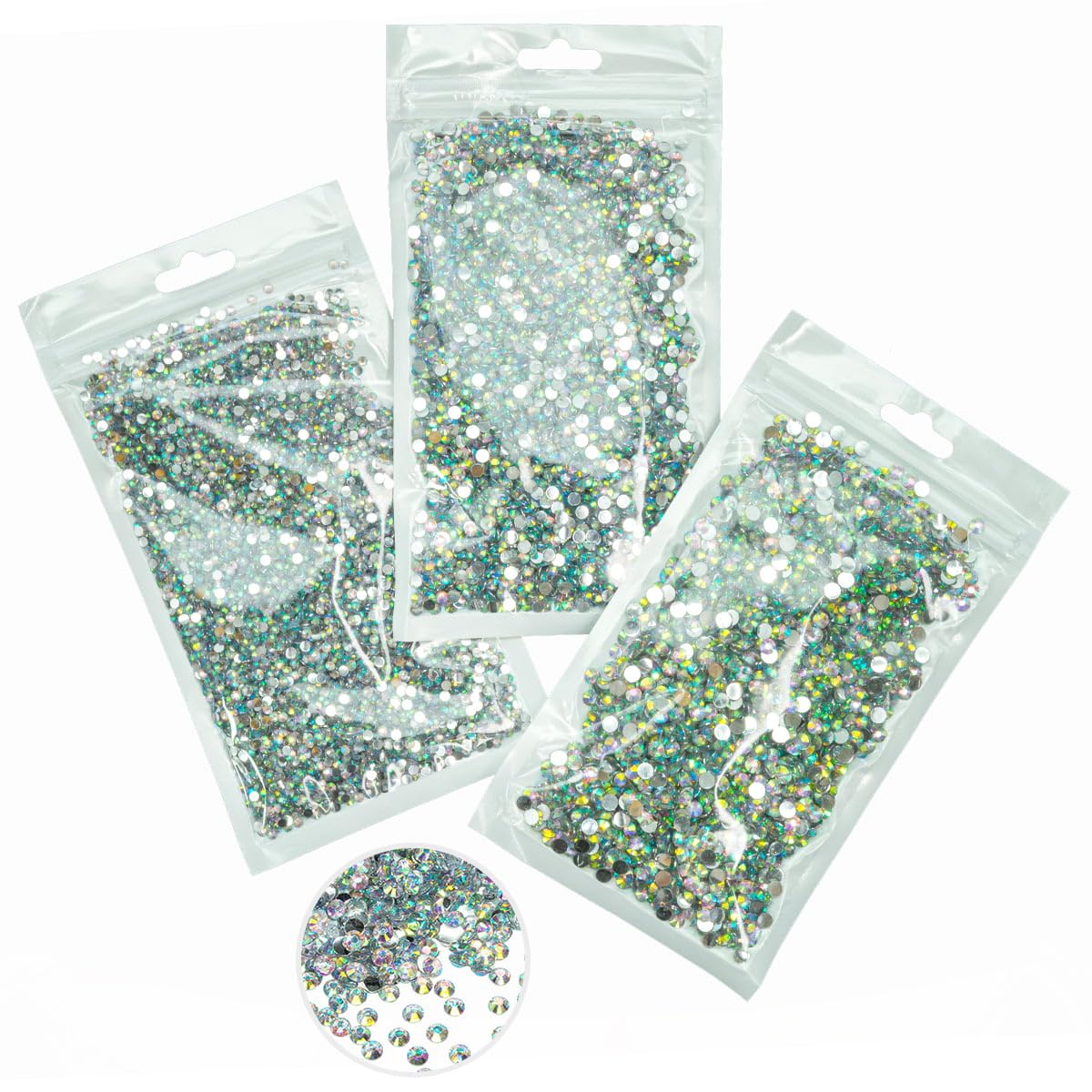 16000PCS AB Crystal Resin Rhinestones for Crafting White AB Flatback Stones 3mm 4mm 5mm Non-Hotfix Diamonds Crystals Gems Charms for Nails Face Eyes Makeup Body Tumblers Bottles Crafts Clothes Shoes