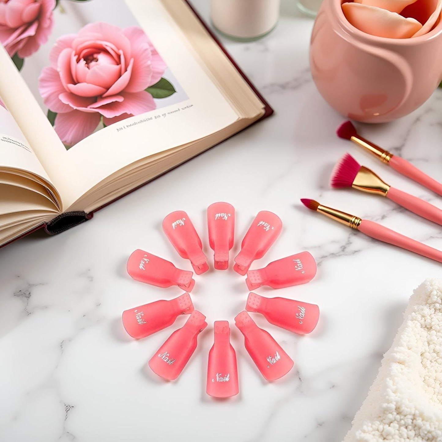 10 Pcs Pink Plastic Acrylic Nail Art Soak Off Cap Clip UV Gel Polish Remover Wrap Tool Gel Nail Polish Remover Clips for Fingernail Removal Soak Off Clips Wrap Cleaner Cap Clip Nail Polish Removers