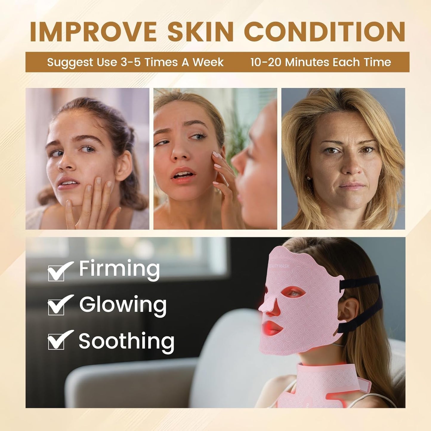 Red Light Therapy for Face and Neck, Led Face Mask Light Therapy, 7 Colors Light Therapy for Face & Neck, Red Light Therapy Mask for Skin Improve, Firm and Sooth, Professional Skin Care at Home