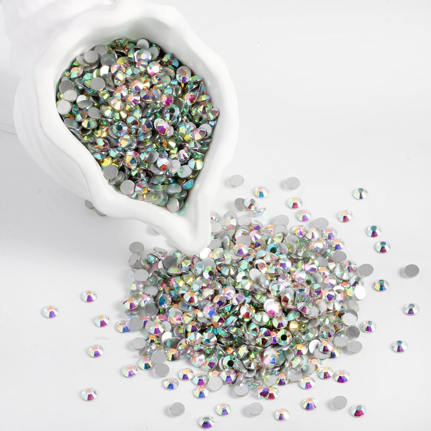 5000PCS SS6 Flatback Rhinestones | 12-Facet Diamond-Cut Glass Gems for Nail Art, Clothing, DIY Crafts |Glue-On Decoration Stones with Silver Backing(Crystal AB)