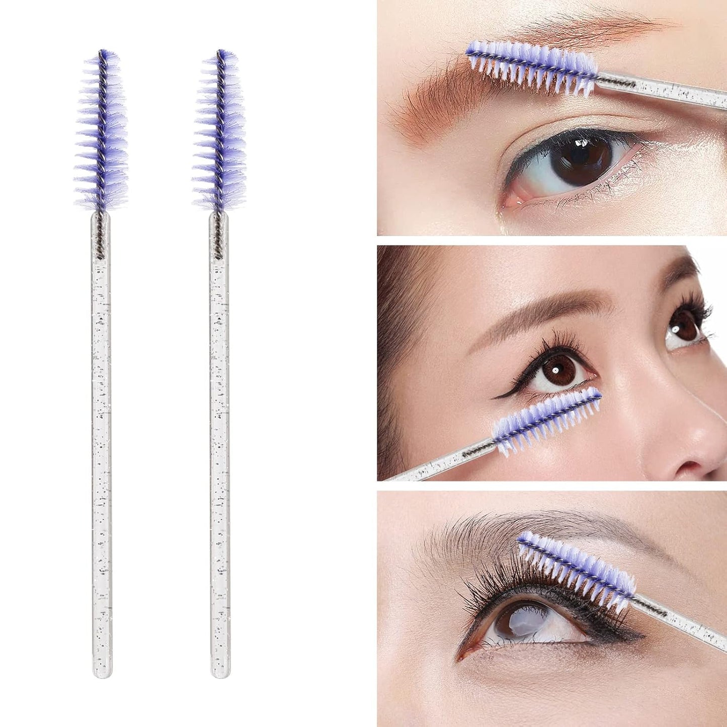 100 Pcs Disposable Mascara Wands, Lash Brushes with Container, Crystal Eyebrow Spoolies Brush for Eyelash Extensions (Purple)