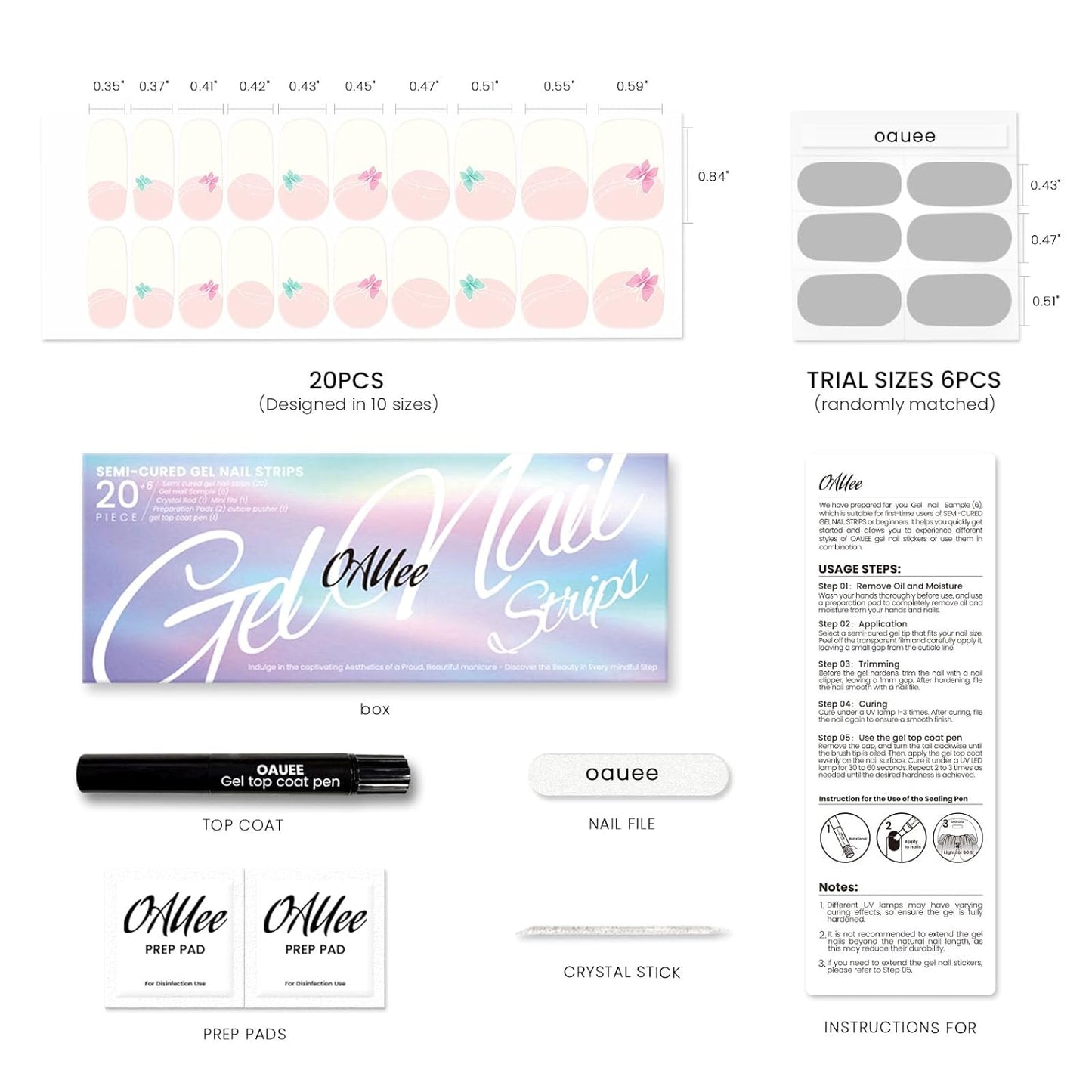 Semi Cured Gel Nail Strips | Built-In Gel Top Coat | UV Light Required | Salon Quality, Easy Application And Removal (Fairy Butterflies French)