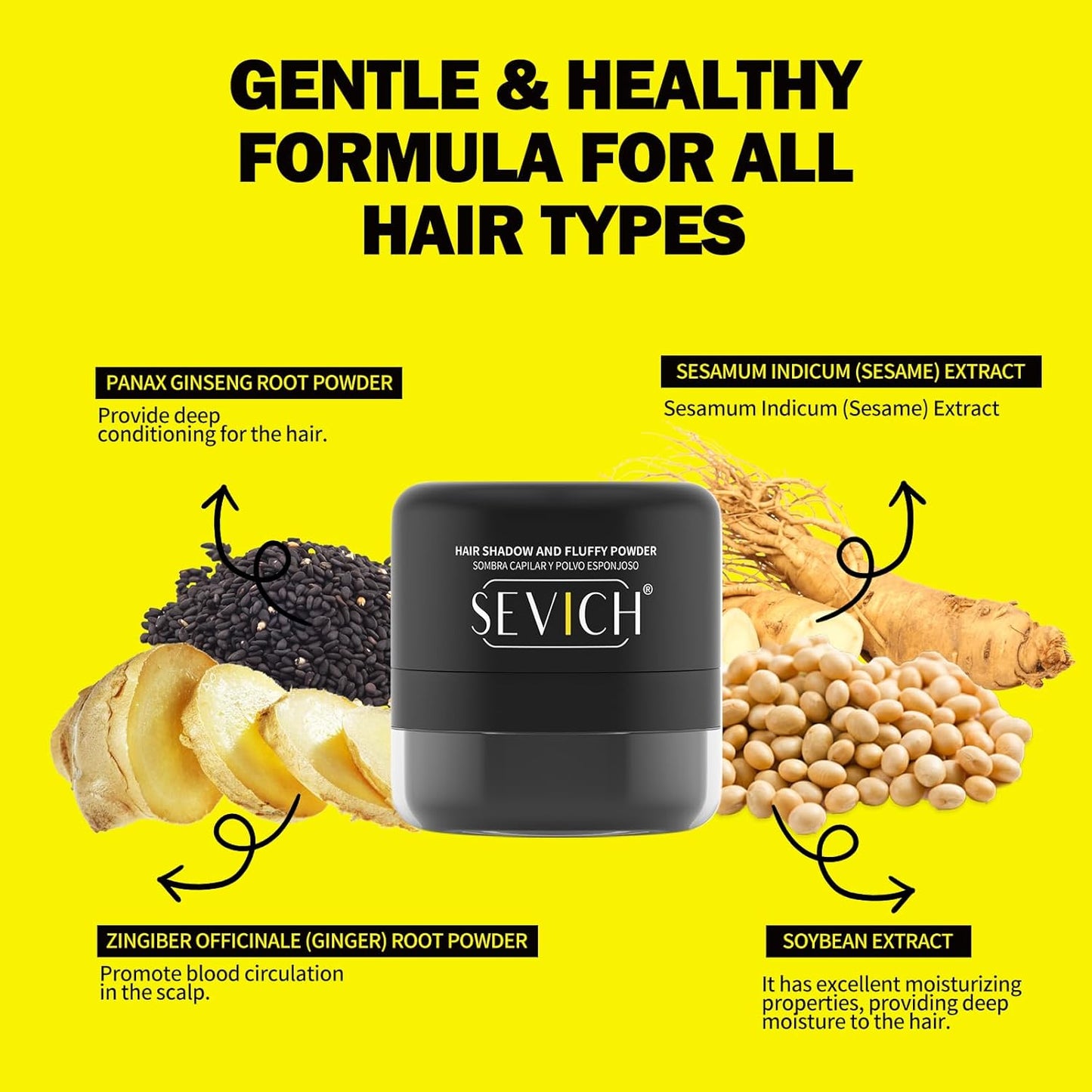 SEVICH 2-in-1 Hairline Powder & Volumizing Powder for Gray Coverage & Fluffy Roots – Oil-Absorbing, Natural-Looking, Travel-Friendly with Mirror – Black 6.5g