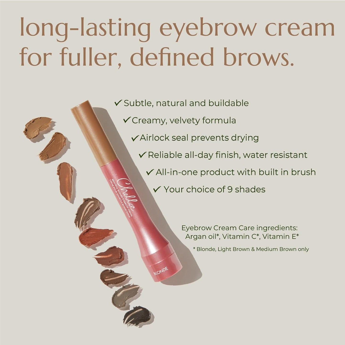 Chella Eyebrow Cream, Marvelous Medium Brown - Vegan, Cruelty Free, Paraben Free, Gluten Free Eyebrow Pomade Makeup - Long Wearing, Velvet Consistency, Water Resistant