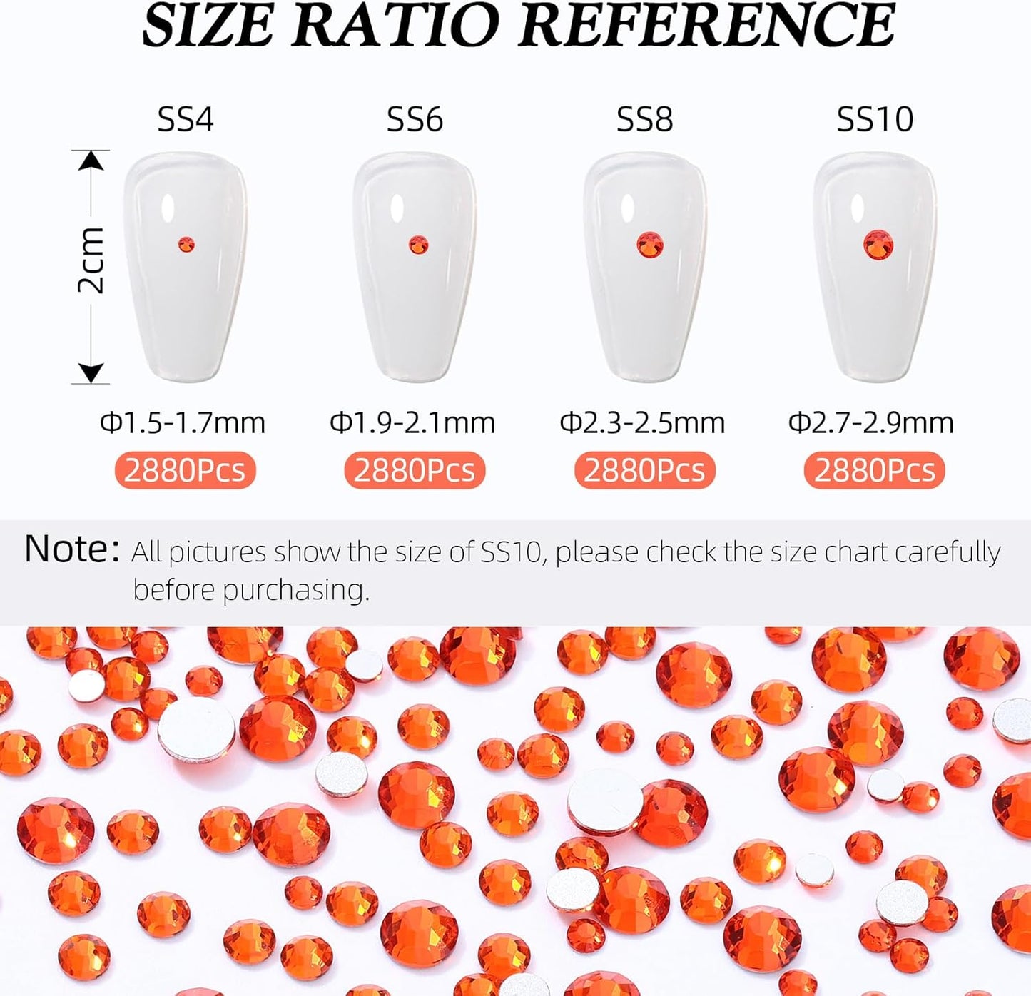 Hyacinth Flatback Rhinestones, Glass Rhinestones for Nail Art and Craft, Glue Fix, Loose Crystal Gemstones(Orange, SS6, 2880pcs, 1.9-2.0mm)