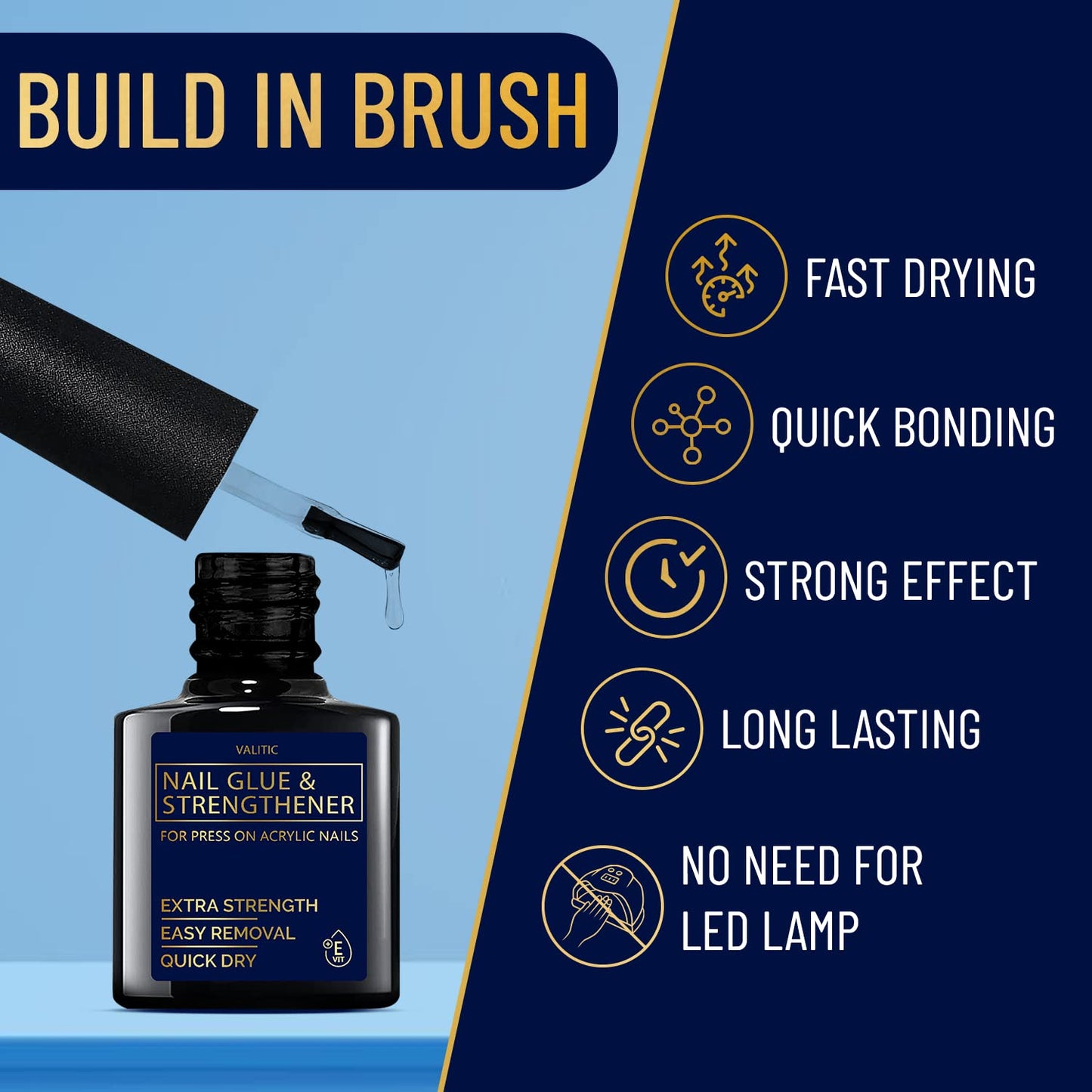 Valitic Strong Nail Glue and Strengthener for Acrylic and Press On Nails - Quick Dry Brush On Gel for Long Lasting Effect - Adhesive Nail Bond for False Nails with Tips Strengthener - 4 PACK