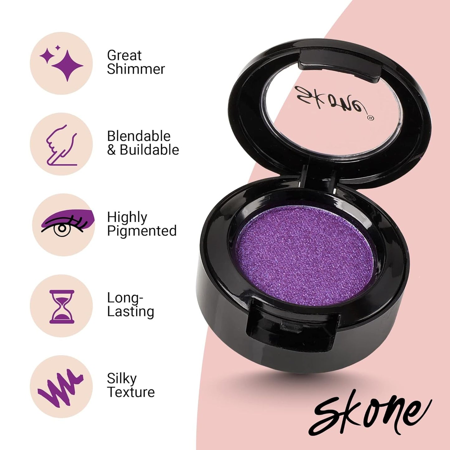 Skone Cosmetics Gems Eye Shadow, Highly Pigmented, Longwear Eye Makeup, Single Eyeshadow with Pro Shimmery Finish - Ultra-Blendable, Slightly Shimmer Shades - Purple Eyeshadow - Flowers