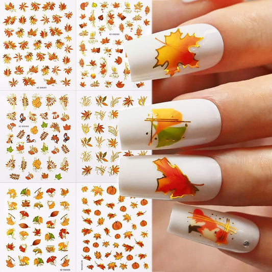 6 Sheets Gold Nail Art Stickers Maple Leaf Nail Stickers Fall Nail Decals Self Adhesive Fox Nail Art Supplies for Women Girls DIY Manicure Nail Art Decorations