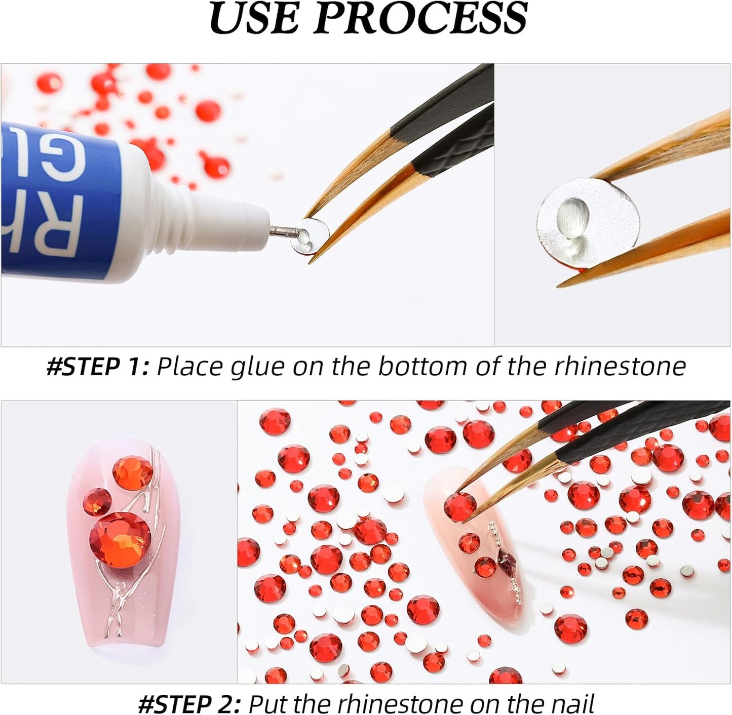 Light Siam Flatback Rhinestones, Glass Rhinestones for Nail Art and Craft, Glue Fix, Loose Crystal Gemstones(Red, SS10, 1440pcs, 2.7-2.8mm)