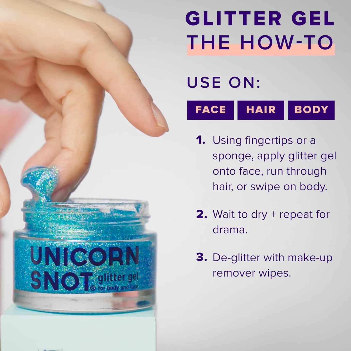 Unicorn Snot Face & Body Glitter Gel - Cosmetic-Grade Holographic Glitter - Stocking Stuffers for Women, Gifts for Teen Girls - Safe for Face, Easy Application & Removal - Blue Glitter, 1.7oz (Sky)
