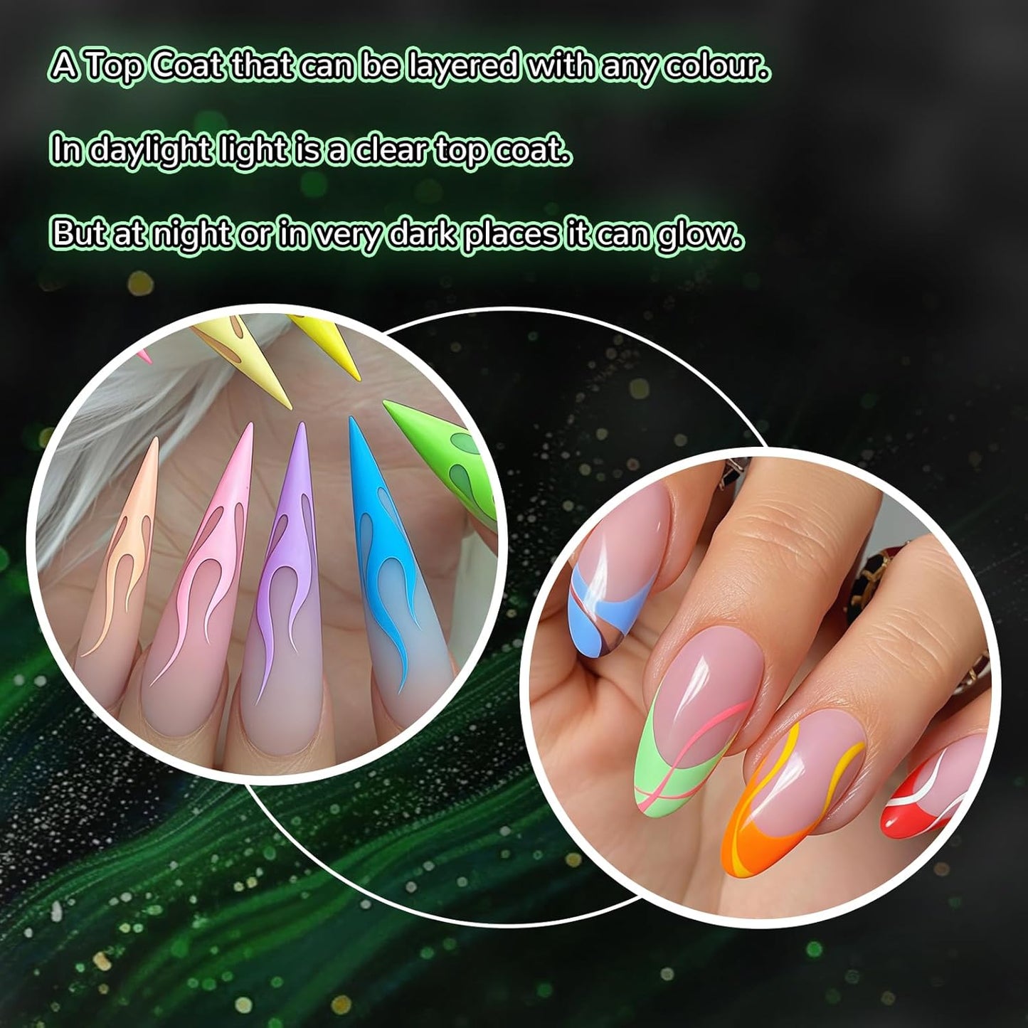 Hema Free Glow In The Dark Gel, Glow Nail Gel Top Coat, Long-lasting Luminous Nail Gel Top Coat for Nail Art, Transparent UV LED Needed Perfect with Any Colors Salon Pro DIY Home