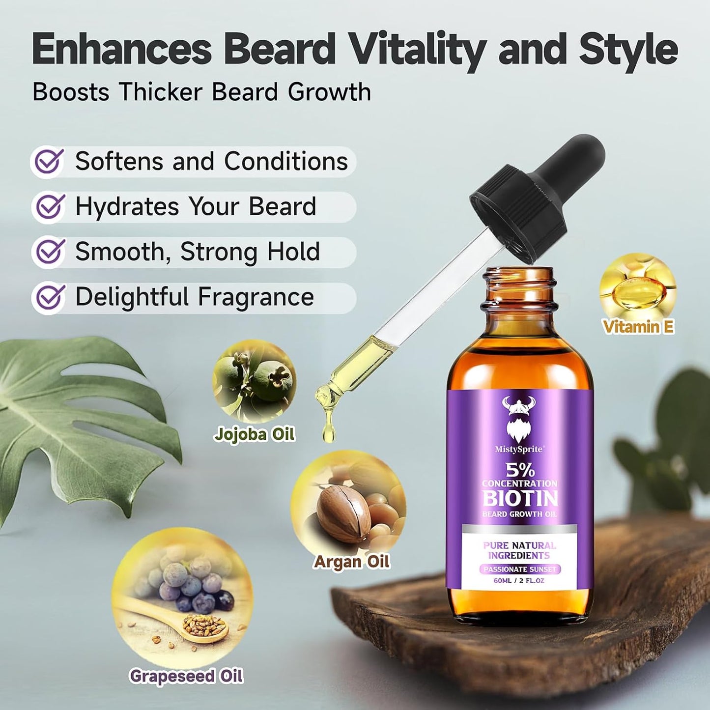Beard Growth Oil - 5% Concentration Biotin Beard for Men (2 oz) - Natural Mens with Argan Oil, Jojoba Oil and Vitamin, Growth Softener, Moisturizer (Passionate Sunset)
