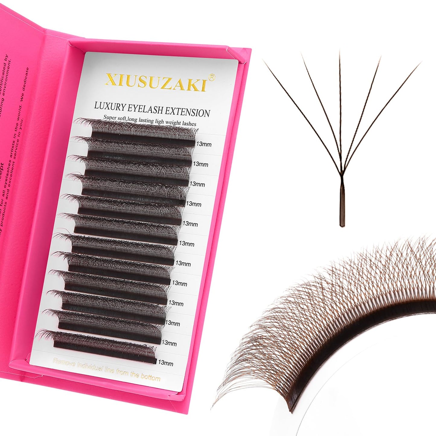 W Lash Extensions Brown 5D Eyelash Extensions W Shape 0.07mm Thickness C Curl Mix 8-15mm Premade Fans Volume Lashes Matte Black Crisscross(W-Brown-5D-0.07-C,8-15mm)