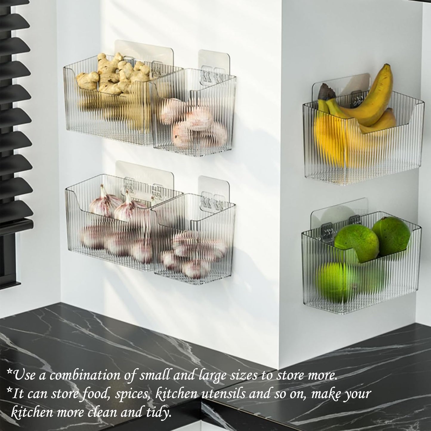 Set Of 2 Storage Organizer Bins Wall Mounted Shower Basket, Shower Caddy Stackable Clear Plastic Makeup Organizer Adhesive Hanging Bin for Bathroom, Kitchen, Cabinet, Pantry, BPA Free, Clear