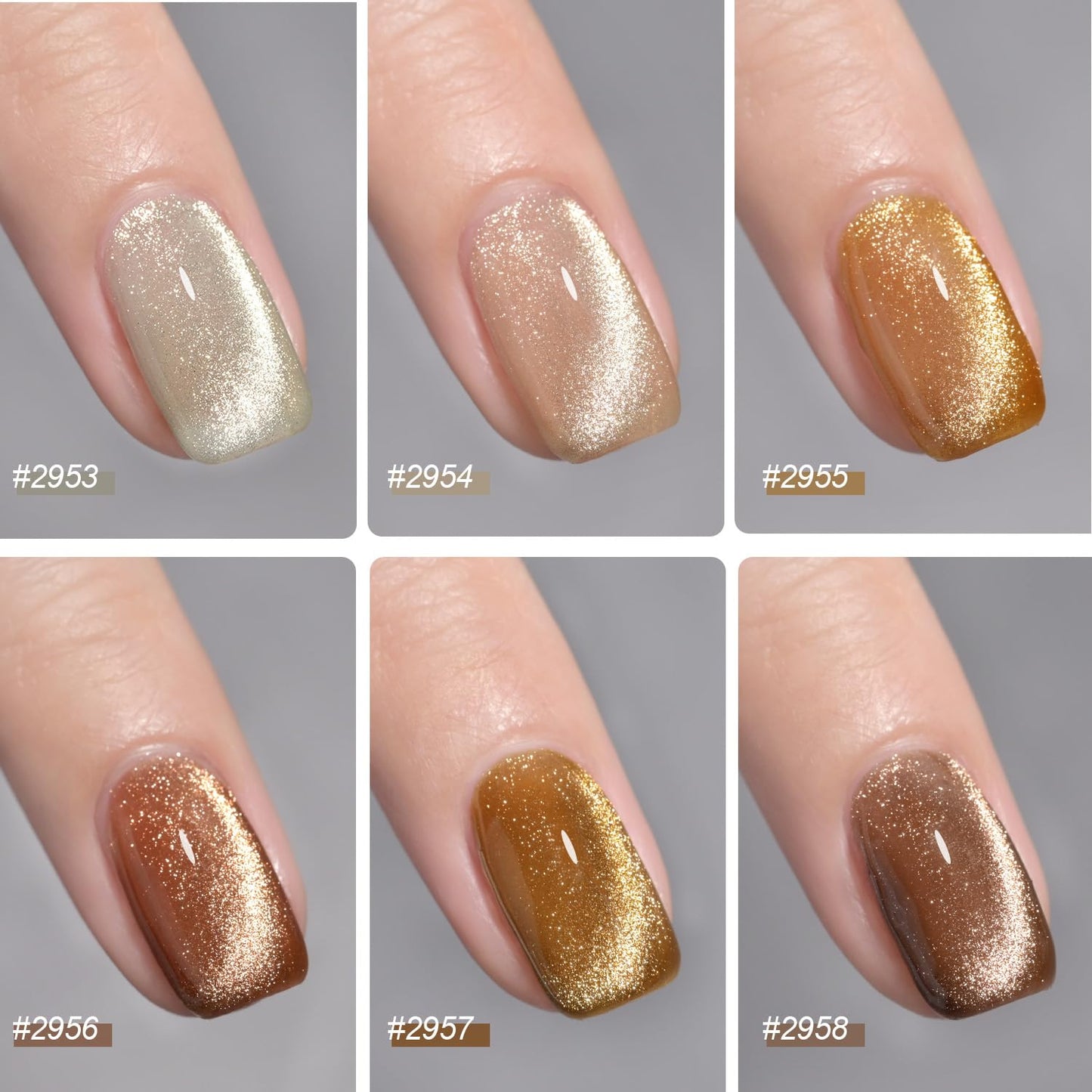 GAOY Glitter Cat Eye Gel Nail Polish Set with Magnet, Gold, Brown, Sliver Holographic Cat Eye, Salon Gel Manicure and Nail Art DIY at Home, Sunshine